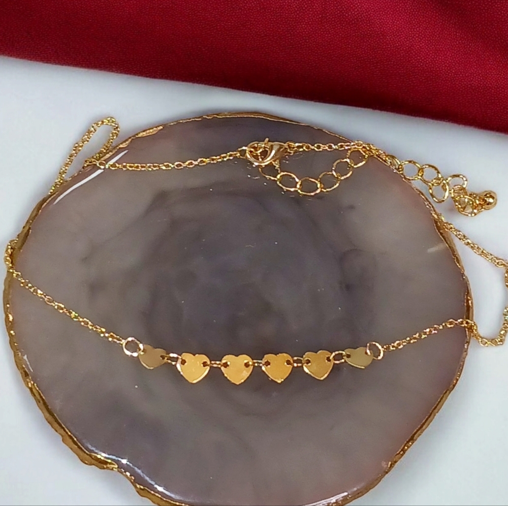 Gold Choker Chain Necklace with Hearts Lovecore Coquette Girl Girlycore Girlcore